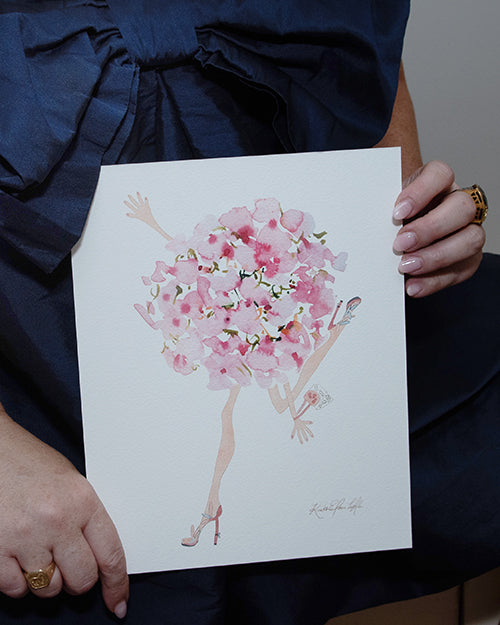Taxi! Pink Hydrangea | Original Flowers With Legs® Watercolor Painting Collection