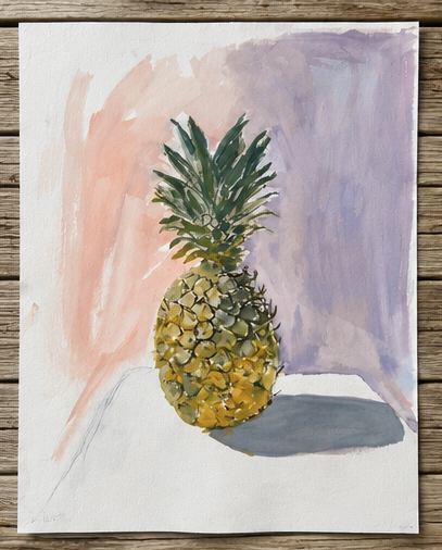 Beach House Pineapple 18x24 | Original Flowers With Legs® Gouache Painting Collection