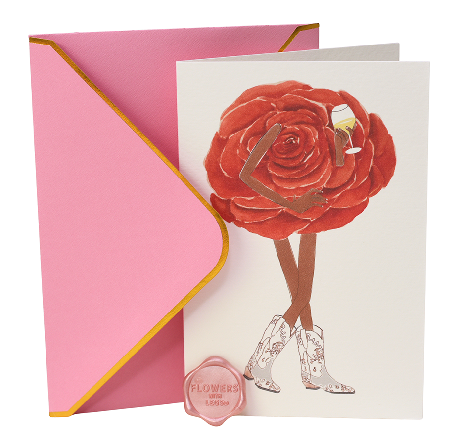 Red Rose With Brown Legs In Boots With Wine