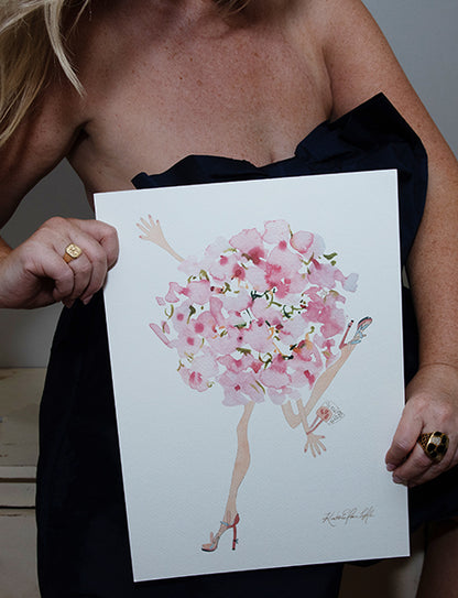 Taxi! Pink Hydrangea  | Original Flowers With Legs® Watercolor Painting Collection