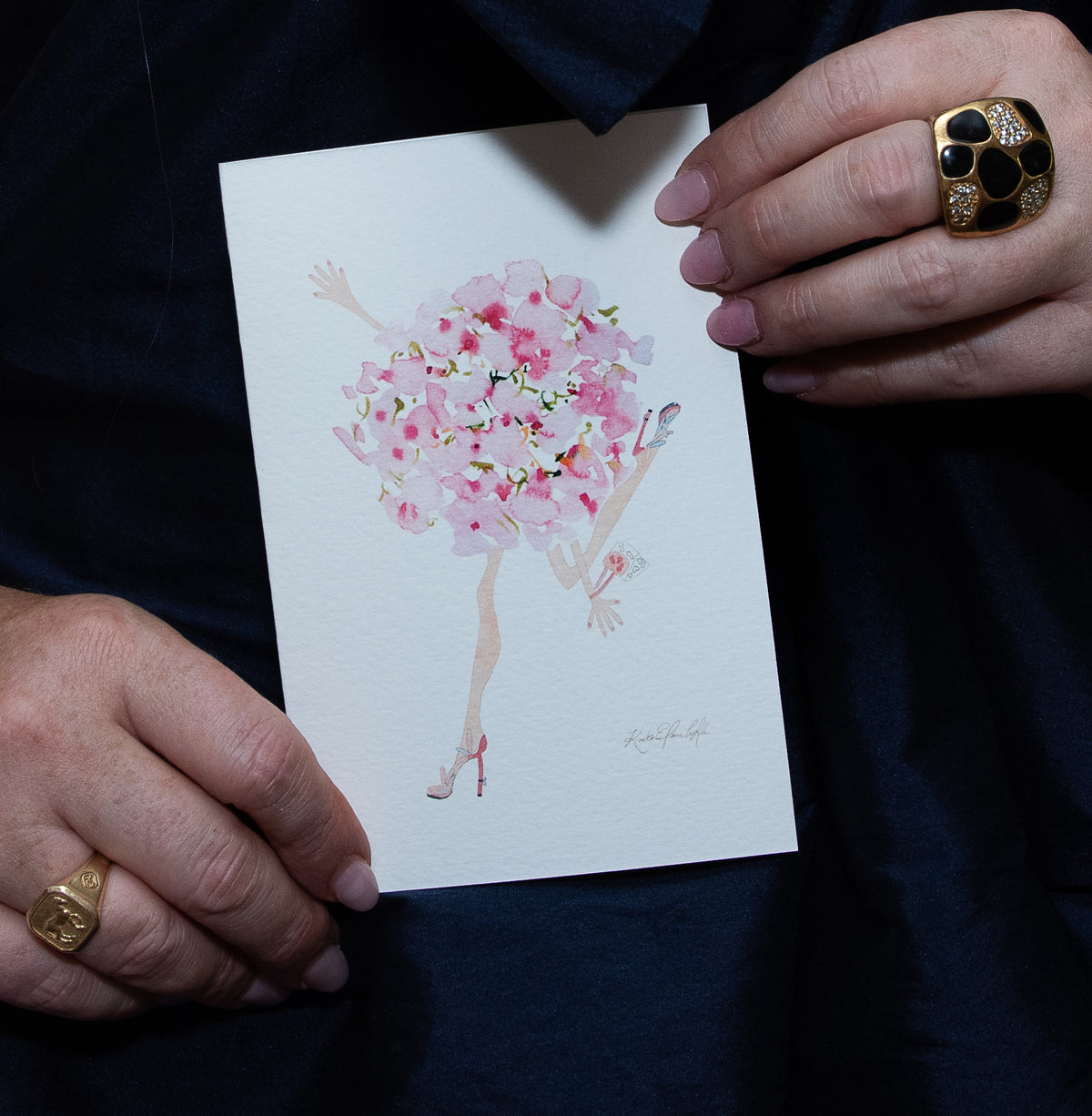 Taxi! Pink Hydrangea  | Original Flowers With Legs® Watercolor Painting Collection