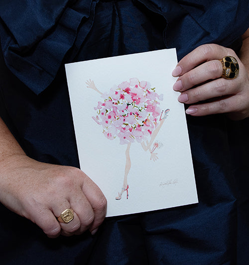Taxi! Pink Hydrangea  | Original Flowers With Legs® Watercolor Painting Collection