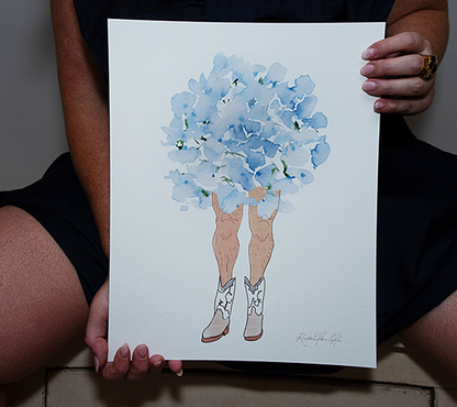 Blue Hyndrangea Man | Original Flowers With Legs® Watercolor Painting Collection