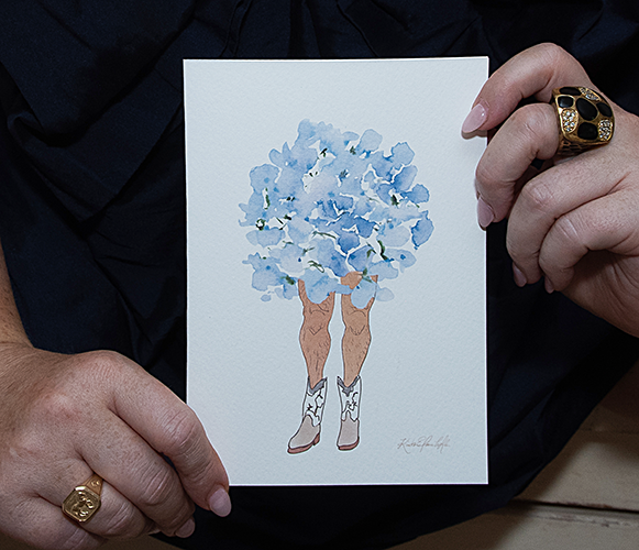 Blue Hyndrangea Man | Original Flowers With Legs® Watercolor Painting Collection