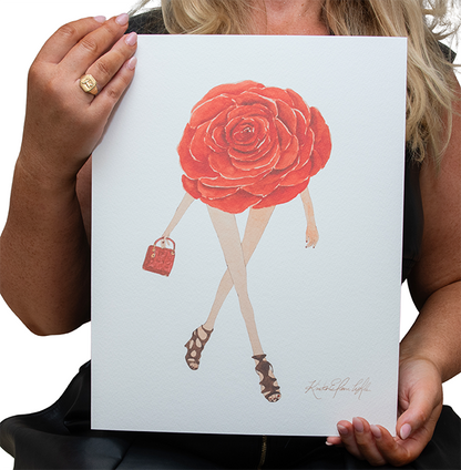 Red Rose With Legs | Original Flowers With Legs® Watercolor Painting Collection
