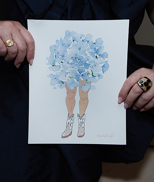 Blue Hyndrangea Man | Original Flowers With Legs® Watercolor Painting Collection