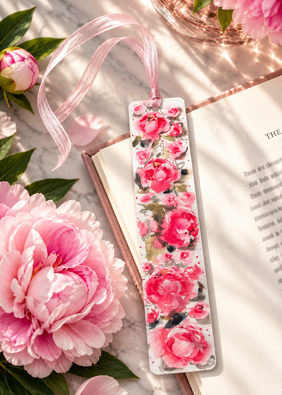 Pink Peony Bookmark